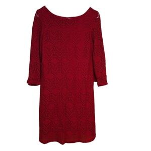 NWT Sharagano red crochet long sleeve dress Sz 8